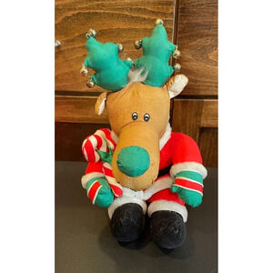 Christmas Santa Reindeer Plush Candy Cane & Bells Nylon‎ Stuffed Animal